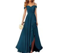 WSEYU Abiti da damigella d'onore con spacco pieghettato chiffon abiti da ballo lungo abito da sera formale, Pavone, 50