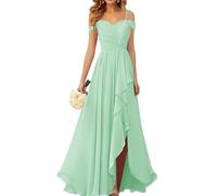 WSEYU Abiti da damigella d'onore con spacco pieghettato chiffon abiti da ballo lungo abito da sera formale, Verde menta, 42