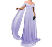 WSEYU Abiti da damigella d'onore con spalle scoperte abiti lunghi in chiffon abiti da ballo con scollo a V una linea abiti da sera formale con mantello, Lavanda, 50