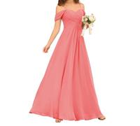 WSEYU Abiti da damigella d'onore con spalline sottili per abiti da sera da sposa abiti da ballo con volant abito da cocktail taglie forti, Corallo Profondo, 40