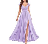 WSEYU Abiti da damigella d'onore in chiffon con volant per matrimonio scollo a V abiti da ballo manica ad aletta abito da sera formale con fessura, Lilla, 48