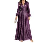 WSEYU Abiti da sera formali con paillettes scintillanti abiti da sera a maniche lunghe abito da ballo abiti da cocktail a sirena taglie forti nero, prugna, 24 Più