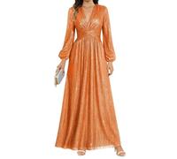 WSEYU Abiti da sera formali con paillettes scintillanti abiti da sera a maniche lunghe abito da ballo abiti da cocktail a sirena taglie forti nero, Arancione, 62 Più