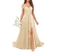 WSEYU Abiti da sera formali con spalline sottili e gonna smerlata per damigelle d'onore con chiusura a lacci, in pizzo, champagne, UK14