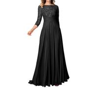 WSEYU Abiti da sposa in pizzo per madre della sposa abiti da sposa in chiffon a maniche lunghe abiti da sera per madri, Nero , 46