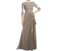 WSEYU Abiti da Sposa per la Madre della Sposa per il Matrimonio Lunghi con Maniche a 3/4 Ricami in Pizzo Pieghe Abiti per la Madre dello Sposo con Scollo a Barchetta, Tortora, 44