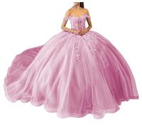 WSEYU Abiti Quinceanera con paillettes scintillanti abiti da concorso con spalle scoperte in pizzo con abito da ballo in tulle gonfio principessa treno, Glicine, 34