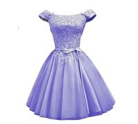 WSEYU Abito corto da ballo in raso con spalle scoperte e abito da damigella d'onore per matrimonio, Stile 1 - lavanda, 46