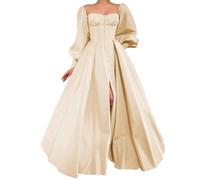 WSEYU Abito da damigella d'onore da donna, in raso, con spacco e pieghe, abito da cocktail taglie forti, Champagne, 38