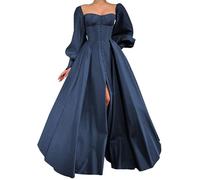 WSEYU Abito da damigella d'onore da donna, in raso, con spacco e pieghe, abito da cocktail taglie forti, Marina Militare, 48