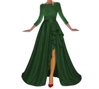 WSEYU Abito da damigella d'onore da donna, in raso, con spacco e pieghe, abito da cocktail taglie forti, Verde smeraldo, 58 Più