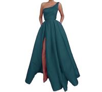 WSEYU Abito da damigella d'onore da donna, in raso, con spacco e pieghe, abito da cocktail taglie forti, Foglia di t, 58 Più