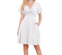 WSEYU Abito da damigella d'onore in chiffon per matrimonio con tasche, abiti da ballo pieghettati, abiti da cocktail taglie forti, bianco, 40