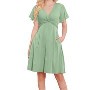 WSEYU Abito da damigella d'onore in chiffon per matrimonio con tasche, abiti da ballo pieghettati, abiti da cocktail taglie forti, Salvia, 64 Più