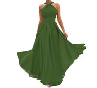 WSEYU Abito da damigella d'onore lungo all'americana da donna increspato maxi abiti formali eleganti con tasche, Verde oliva, 44