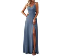 WSEYU Abito da donna estivo, con spalline sottili, scollo a V, in chiffon, formale, da matrimonio o da damigella d'onore, con spacco, lungo, 44