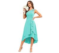 WSEYU Abito da donna monospalla da damigella d'onore per matrimonio con volant in chiffon abito da cocktail nero, Turchese, 46