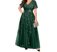 WSEYU Abito da madre della sposa con ricamo paillettes per abiti da ballo di nozze pieghe abiti da cocktail plus size, Verde, 48