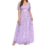 WSEYU Abito da madre della sposa con ricamo paillettes per abiti da ballo di nozze pieghe abiti da cocktail plus size, Lavanda, 44