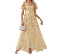 WSEYU Abito da madre della sposa con ricamo paillettes per abiti da ballo di nozze pieghe abiti da cocktail plus size, Oro, 62 Più