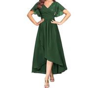 WSEYU Abito da sposa con applicazioni in pizzo per la madre della sposa, abiti da ballo di fine anno, pieghe abiti da cocktail, taglie forti, nero, Verde scuro, 54 Più