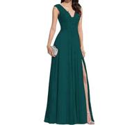 WSEYU Abito da sposa in chiffon con spacco abiti da cocktail pieghe formale abiti da sera abiti da ballo taglie forti, Foglia di t, 44