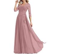 WSEYU Applique in pizzo Madre della Sposa Abiti da Sposo Chiffon Manica 3/4 Abito da sera formale Nonna Abiti ZMKI445, Malva Vintage, 48