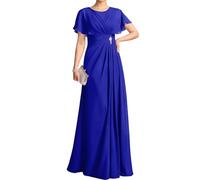 WSEYU Flutter Sleeve Madre della Sposa Abiti Sposo Lungo Girocollo Formale Sera Nonna Abiti ZM318, Blu reale, 24 Più