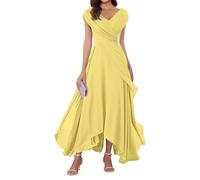 WSEYU Manica ad aletta Madre della Sposa Abiti Sposo Chiffon Scollo a V Formale Sera Nonna Abiti da Tè Lunghezza ZMKI355, Giallo, 54 Più
