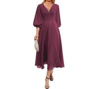 WSEYU Maniche a 3/4 Madre della Sposa Abiti da Sposo Scollo a V Formale Sera Nonna Abiti da Tè Lunghezza, Rosa del deserto, 46