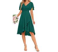 WSEYU Maniche corte chiffon ritorno a casa abiti per adolescenti una linea breve damigella d'onore laurea cocktail party abito ZMKI412, Foglia di t, 58 Più