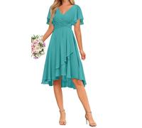 WSEYU Maniche corte chiffon ritorno a casa abiti per adolescenti una linea breve damigella d'onore laurea cocktail party abito ZMKI412, Acqua, 42