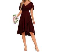 WSEYU Maniche corte chiffon ritorno a casa abiti per adolescenti una linea breve damigella d'onore laurea cocktail party abito ZMKI412, Borgogna, 50