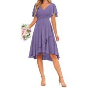 WSEYU Maniche corte chiffon ritorno a casa abiti per adolescenti una linea breve damigella d'onore laurea cocktail party abito ZMKI412, Polvere-viola, 40