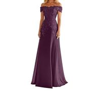 WSEYU Off Spalla Madre della Sposa Abiti Sposo Applique in Pizzo Raso Formale Sera Nonna Abiti ZMKI420, prugna, 54 Più