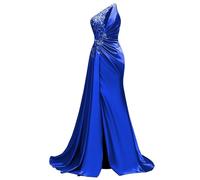 WSEYU Paillettes Pizzo Abito da Damigella D'Onore Una Spalla Prom Dresses Satin Formale Sera Partito Abito da Sfera con Spacco ZMKI395, Blu reale, 42