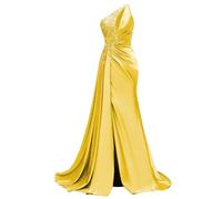 WSEYU Paillettes Pizzo Abito da Damigella D'Onore Una Spalla Prom Dresses Satin Formale Sera Partito Abito da Sfera con Spacco ZMKI395, Giallo, 62 Più