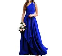 WSEYU Una spalla abiti da damigella d'onore lungo chiffon increspato increspato abito da ballo formale, Blu reale, 54 Più