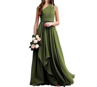 WSEYU Una spalla abiti da damigella d'onore lungo chiffon increspato increspato abito da ballo formale, Verde oliva, 50