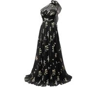 WSEYU Una spalla abiti da damigella d'onore per abiti da sera di nozze abiti da ballo floreale tulle abito da cocktail plus size, Nero , 54 Più