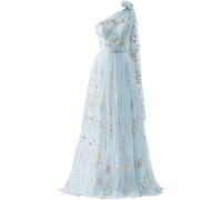 WSEYU Una spalla abiti da damigella d'onore per abiti da sera di nozze abiti da ballo floreale tulle abito da cocktail plus size, Azzurro, 64 Più