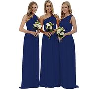 WSEYU Una spalla lunghi abiti da damigella d'onore chiffon una linea pieghettata abiti da ballo con tasche C084, Blu reale, 42
