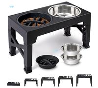 WSFYTAM Ciotole per Cani Rialzate, Supporto Regolabile in Altezza con 5 Impostazioni, 2 Ciotole in Acciaio Inox con Funzione Anti-Ingozzamento - per Casa, Viaggio E Fuori Casa,Nero