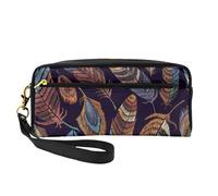 WSHFFILO Astuccio con piume di pavone stampate, piccolo astuccio per trucchi, astuccio portatile per cancelleria