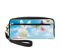 WSHFFILO Astuccio per matite con coniglietto pasquale con uova e farfalle primaverili stampate, piccola borsa per il trucco, astuccio portatile per cancelleria