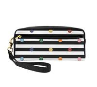 WSHFFILO Astuccio per matite con glitter arcobaleno a pois a righe in bianco e nero stampato piccolo astuccio per trucco astuccio per cancelleria portatile