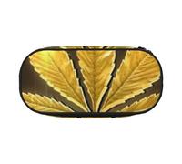 WSHFFILO Astuccio per matite con stampa cannabis dorata, astuccio per matite e cancelleria portatile, Nero , Taglia unica, Portamonete