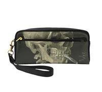 WSHFFILO Astuccio per matite con stampa di scheletro con sigaretta accesa, piccola borsa per il trucco, astuccio portatile per cancelleria