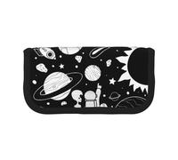 WSHFFILO Astuccio per penne in tela con stampa astronauta e alieno, astuccio portatile per cancelleria, Nero , Taglia unica, Portamonete