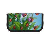 WSHFFILO Astuccio per penne in tela stampata coccinella astuccio per cancelleria portatile, Nero , Taglia unica, Portamonete